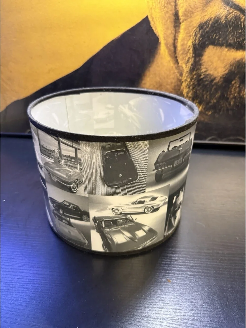Vintage Automotive Car Print Drum Lamp Shade Mid Century Retro 10” Wide